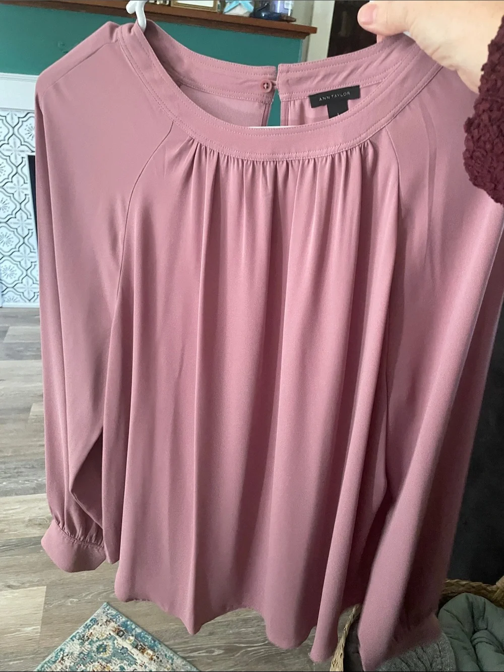 Ann Taylor Mauve Pleated Neck Blouse